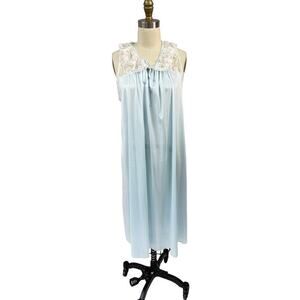 VTG Odette Barsa Blue Nightgown Nylon Sz M Lace Trim/Collar NWT